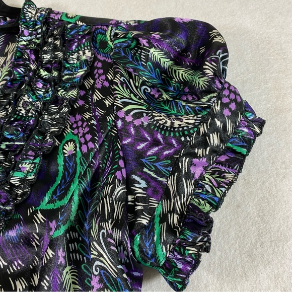 Chime Paisley Button Down Blouse Top Short Sleeve Sharkbite Hem LG Peaco… - Picture 7 of 11